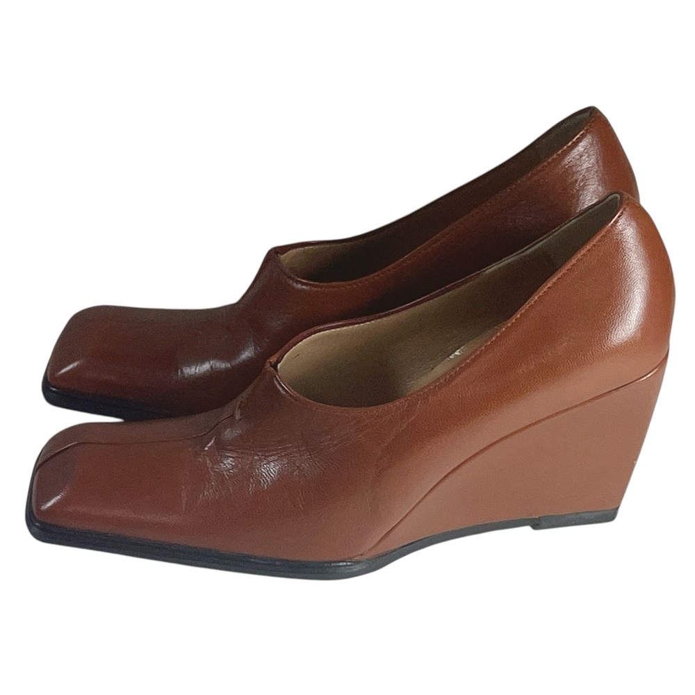Bolero Italian Cognac Leather Square Toe Wedges Sz 38/US 7 Menswear Office NWOT - Picture 5 of 6
